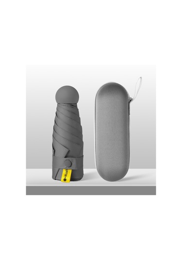 Mengtuo Bayan 8 Kemik Mini Yağmur Ve İki Kullanımlı Vinil Cep Kapsül Şemsiye Gri Gri