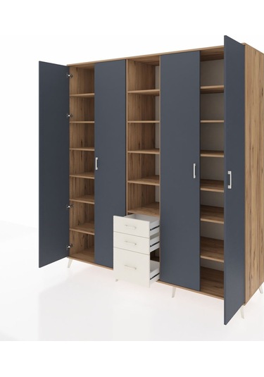 Kronos Dolap 17 Raflı 3 Çekmeceli 4 Kapaklı 220x59x243 Çam-antrasit/aytaşı Antrasıt/aytası