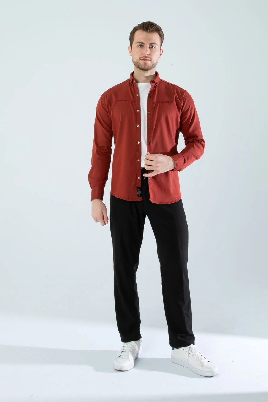 Slim Fit Erkek Cepsiz Kot Gömlek Kiremit