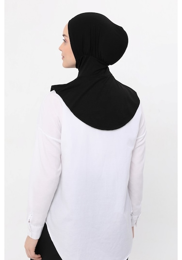 Kadın Tesettür Pratik Boyunluklu Hijab - Sporcu Bone Siyah