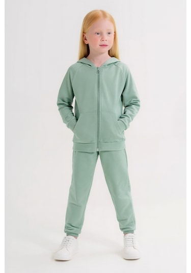 Kız - Erkek Çocuk Basic Fermuarlı Okul Eşofman Takımı Ak0785 Yeşil