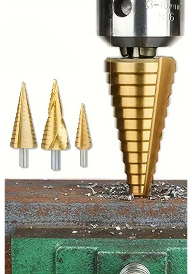 3 Parça Kademeli Matkap Ucu Paslanmaz Uç Alüminyum Sac Demir Delme Seti