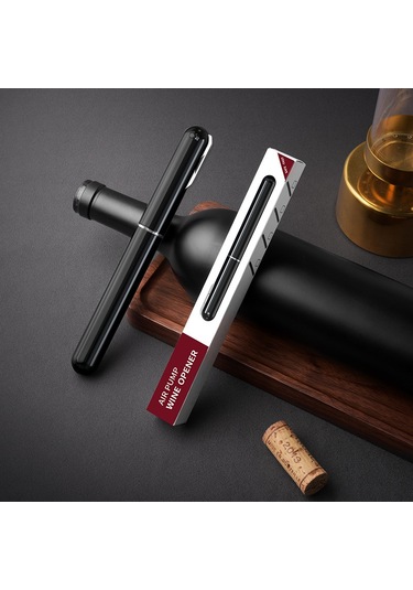 Symbee Siyah Kalem Şekilli Pervane Tipi Şarap Açıcı - Bıçaklı Kapağı İle Basınçlı, Ev Kullanıma Uygun, Dayanıklı Malzeme, En Kolay Kullanım Siyah