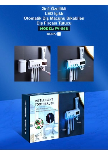 Uv Steril Diş Macunu Sıkacağı Dispenseri 4 Lü Diş Fırçası Tutucu