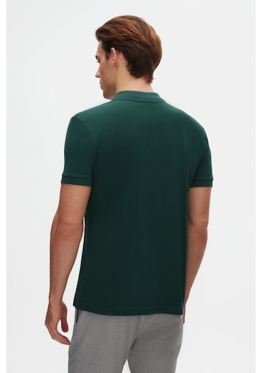Twn Slim Fit Haki Pike Dokulu Yarım Fermuarlı Polo Yaka T-shirt 4ec14ortfrplo Haki