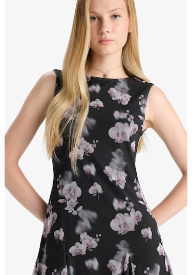 Defacto Coool Bisiklet Yaka Desenli Tül Kolsuz Mini Elbise F0415ax25wnbk81 Siyah