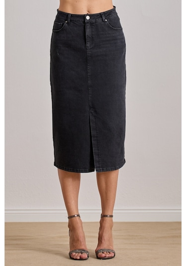 Diz Boy Siyah Jean Etek Siyah