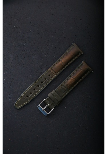 Hakiki Deri 18mm Akıllı Pimli Saat Kordonu Haki