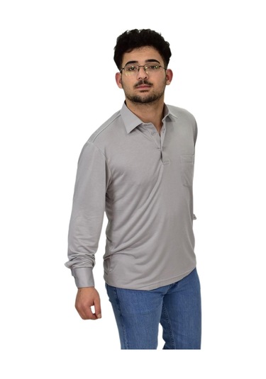 Erkek Gömlek Yaka Uzunkol Tişört T6063 Bgl-st04542 Gri