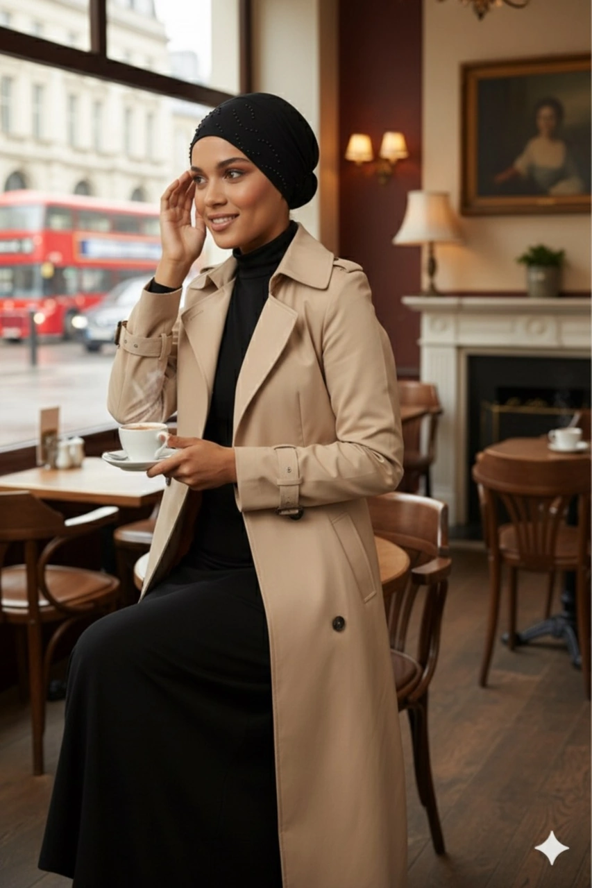 Topuzlu Siyah Hazır Türban Tesettür Bone Siyah