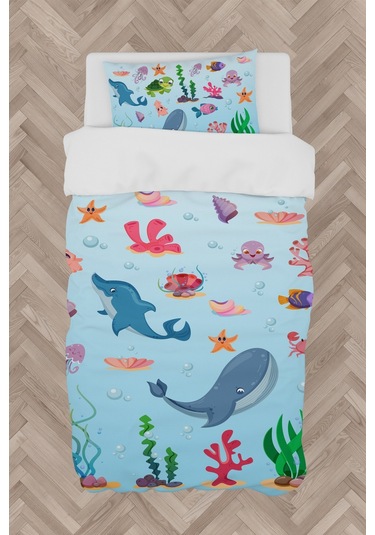 Mekta Home Bebek Ve Çocuk Odası Sevimli Deniz Hayvanları Desenli Nevresim Takımı