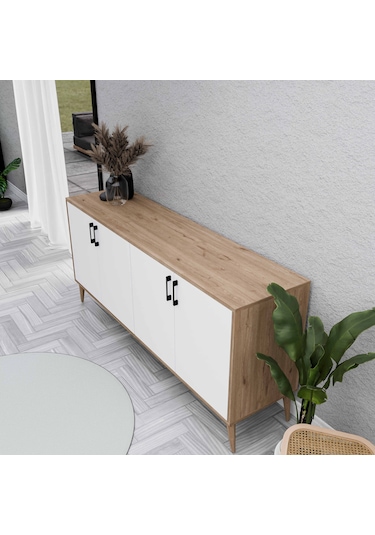 1676 Hera ( Ahşap Ayaklı ) Modern Konsol Sepet - Beyaz 180 CM