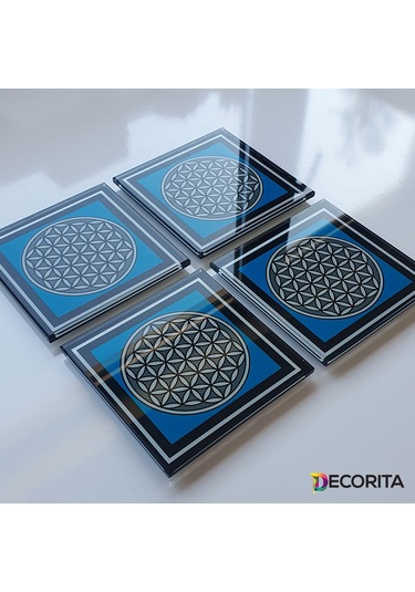 Decorita Cam Bardak Altlığı 4'lü Takım Yaşam Çiçeği Çok Renkli