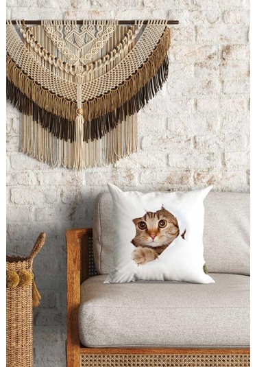 Sevimli Kedi Desenli Çift Yön Dijital Baskılı Dekoratif Kırlent Kılıfı Yastık Kılıfı 39x39cm Karışık/Çok Renkli