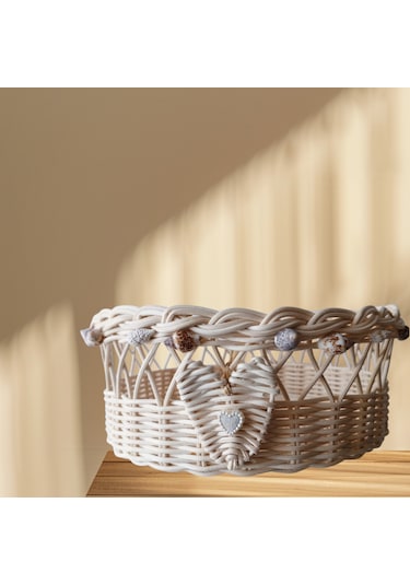 Bambu El Yapımı Çok Amaçlı Sepet Deniz Kabukları Arajmanlı 18 Cm Bej