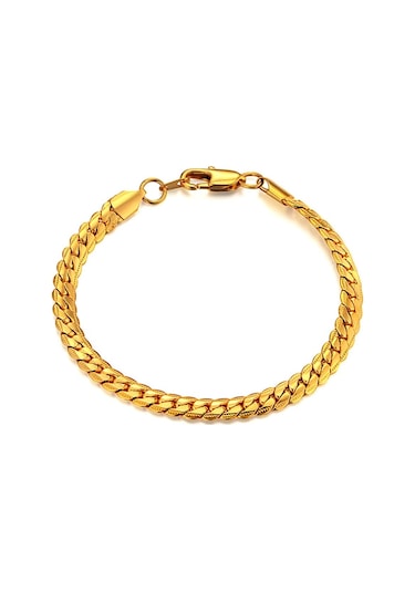 Ezme Hasır Yassı Yılan Sarı Erkek Çelik Bileklik Künye Scb19 Altın