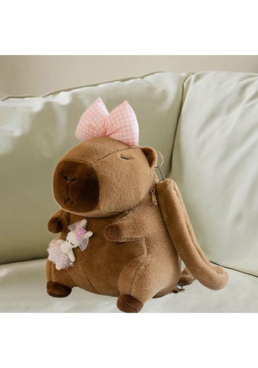 Suntek Capybara Sırt Çantası Günlük Sevimli Omuz Pembe Fiyonk