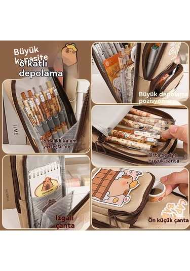 Spring Güzel Kalem Kutusu Kırtasiye Çantası Budist Yunus Kahverengi