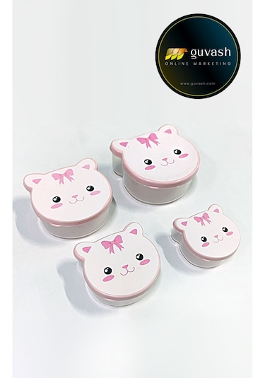 Kız Çocukları'nın En Sevdiği Kedi Desenli Saklama Kabı Okula Giderken Mama Saklama Kabı Pembe - Şeffaf