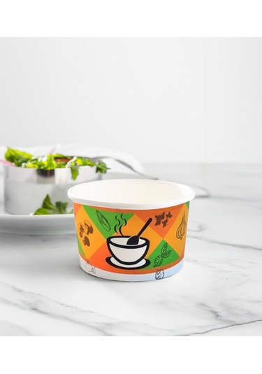 12 Oz Çorba Kasesi + Kapak - 100 Adet Çok Renkli