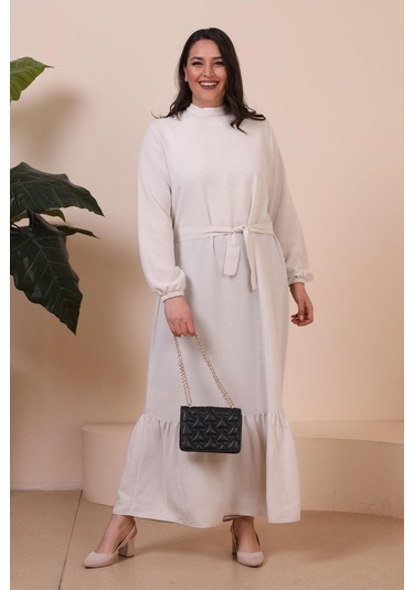 Buyuk Beden Elbise Uzun Kollu Kadin Tesettur Elbise Piliseli 001