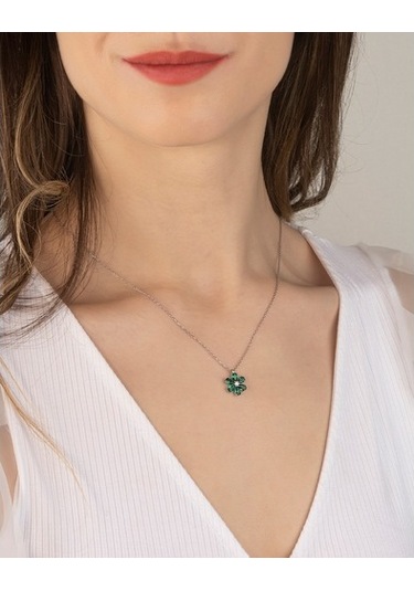 925 Ayar Gümüş Yeşil Bahar Çiçeği Kolye Ve Bileklik Kombin