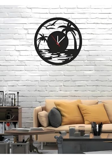 Ahşap Duvar Saati Malibu Figürlü Siyah