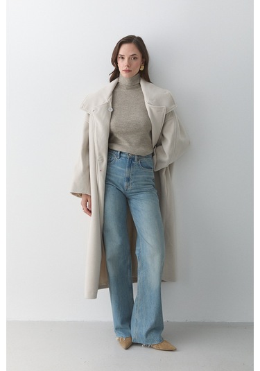 Taş Vittoria Düğmeli Yaka Kaban - 2511 Taş