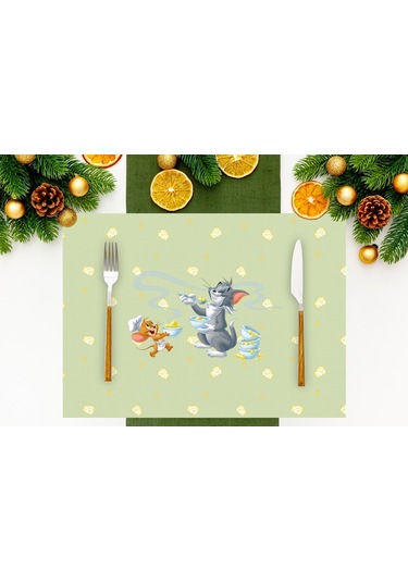 Adawall Home Green Tom & Jerry Kumaş Amerikan Servis 4'lü Set 35x Çok Renkli