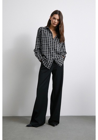 Geometrik Desenli Gömlek Siyah Siyah