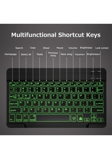 10 İnç Kablosuz Bt Klavye Ultra İnce Şarj Edilebilir Bt Klavye Üç Sistem Uyumlu Karışık Işık Efekti Beyaz