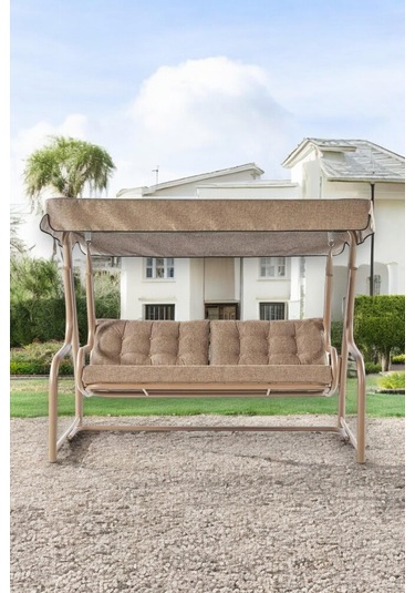 Gondol Salıncak Üç Kişilik Metal Bahçe Salıncağı Cappucino Rehome Cappucino