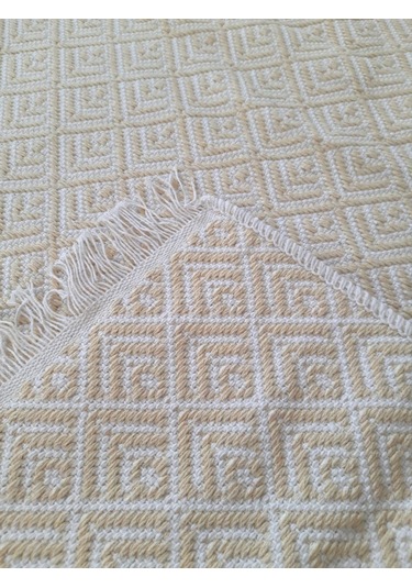 Pamuklu Cotton Kilim Çift Taraflı Yıkanabilir Dekoratif 80x150 - Sarı V2 Siyah - Beyaz