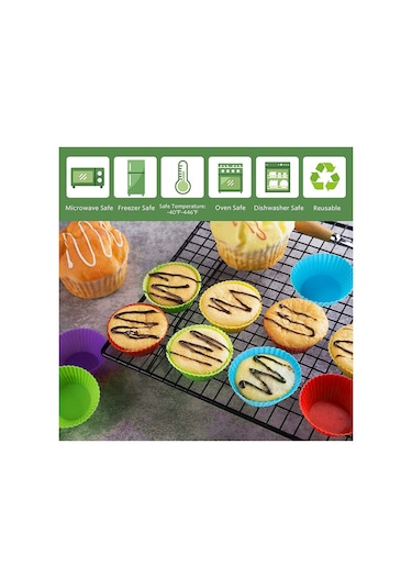 Muffin Silikon Mini Kek Kalıbı-24 Adet Muffin Kapsül Renkli Yanmaz Yapışmaz