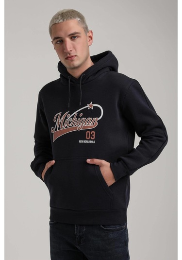 Kapüşonlu Lacivert Slim Fit Full-zip Sweatshirt 24fwm64079 Lacivert