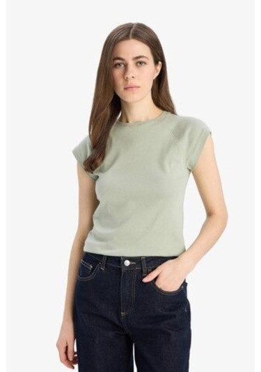 DeFacto Slim Fit Dar Kesim Bisiklet Yaka Basic Düz Ribana Kısa Kollu Tişört C7334AX25SPGN1156