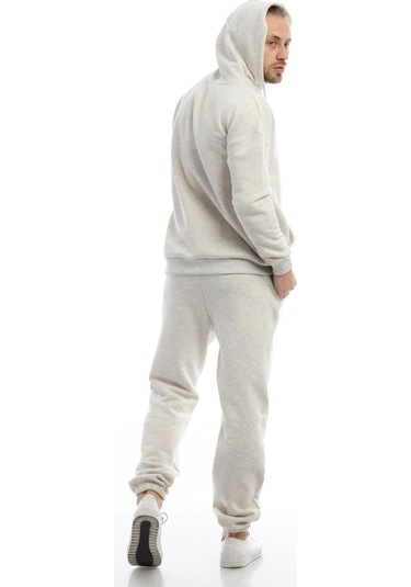 Erkek Kapüşonlu Kanguru Cepli Sweatshirt Kar Melanj