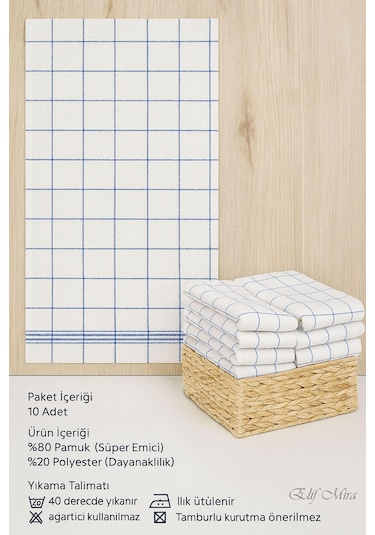 10 Lu Lüks Mutfak Kurulama Bezi Seti 45x65 Cm Table Linen Beyaz