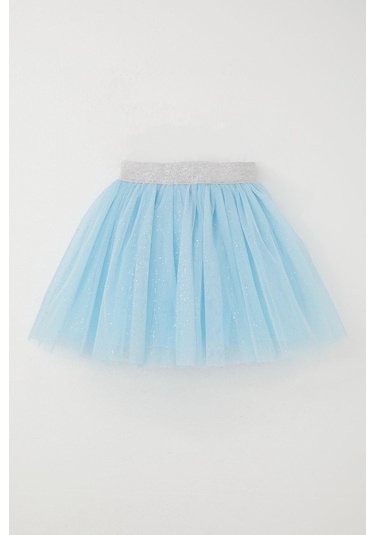 Breeze Kız Çocuk Tütü Etek Simli Beli Latikli 5-10 Yaş, Açık Mavi Açık Mavi