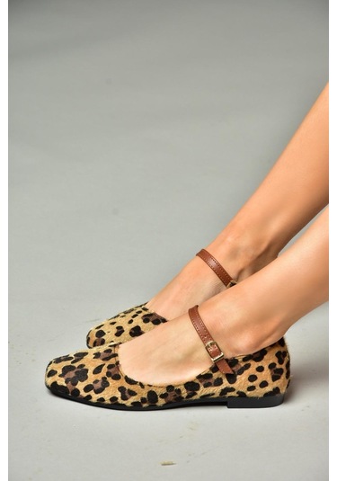 Fox Shoes S726252502 Kahverengi Leopar Süet Kadın Babet Kahverengi
