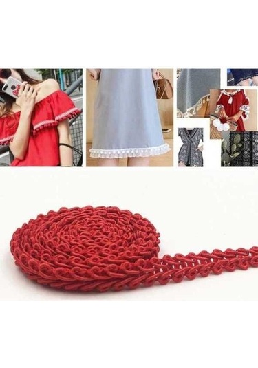 Flybuy İpek Kırkayak Dantel Kemer, 50m, 0.8cm Kırmızı Polyester, Dıy Aksesuar, Giyim Dekorasyonu