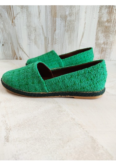 Keten Hasır Detaylı Yeşil Kadın Espadril Yeşil