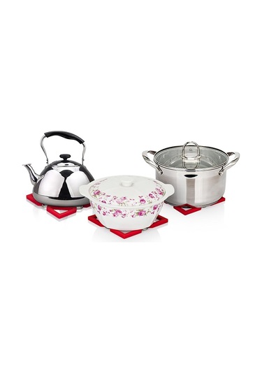 Adet Mutfak Yardımcı Katlanabilir Silikon Altlık Mat Pedi Siyah&kırmızı&sarı Siyah - kırmızı - sarı