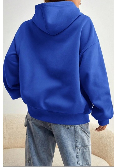 Malıbu Baskılı Oversize Sweatshirt Mavi