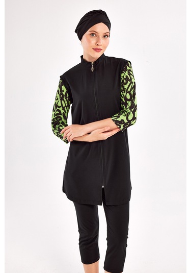 Uv Korumalı Spor Likra Truvakar Kol Yarı Kapalı Tesettür Mayo 1602 Siyah15 Siyah15