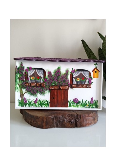 El Boyaması Ev Şeklinde Çatılı Ahşap Ekmeklik Karışık