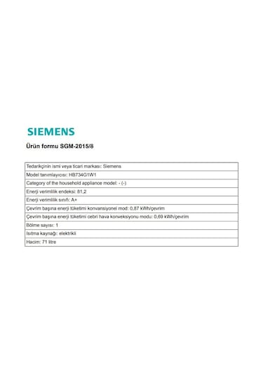 Siemens HB734G1W1 71 L Ankastre Fırın