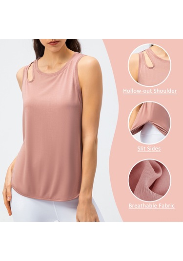 Geeksen Kadınlar Spor Atlet, Kolsuz Dik Yaka, Delikli Detaylı, Hızlı Kuruyan Koşu Tişörtü Siyah