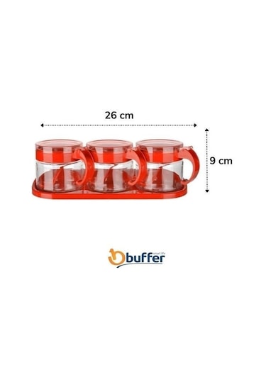 N&m Store Kırmızı 3lü Standlı Kapaklı Kaşıklı Cam Hava Sızdırmaz Baharatlık Takımı Kc-386 Çok Renkli