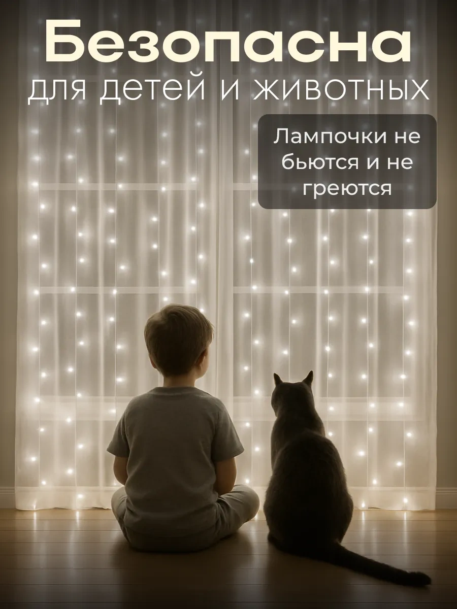 D-light Yeni Yıl İç Mekan Pencere Perdesi Işıklı Süs 3x3 249843465 Soğuk Beyaz